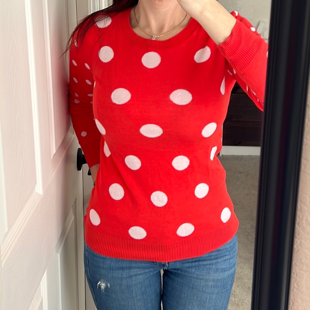 Reversible light weight polka dot crew neck sweater